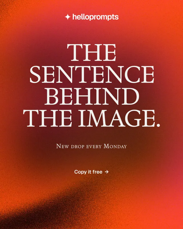 Instagram portrait post for HelloPrompts: "The sentence behind the image." Agentic glass style, smallcaps layout, dark palette in red.