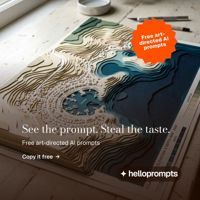 Instagram post for HelloPrompts: "See the prompt. Steal the taste." Minimal luxury style, sticker layout, dark palette in black, grey, orange.