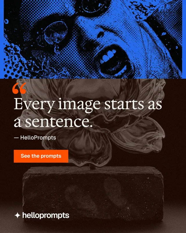 Instagram portrait post for HelloPrompts: "Say it like an art director." Swiss style, quote layout, dark palette in black, blue.
