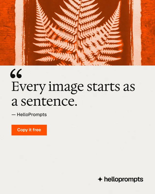 Instagram portrait post for HelloPrompts: "Prompts that show their work." Swiss style, quote layout, light palette in white, orange.
