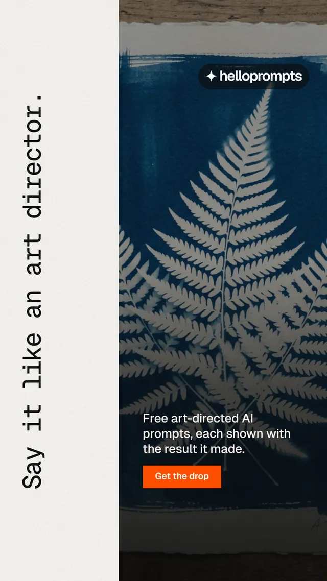 Instagram story for HelloPrompts: "Say it like an art director." Swiss style, vertical layout, light palette in black, white, grey.
