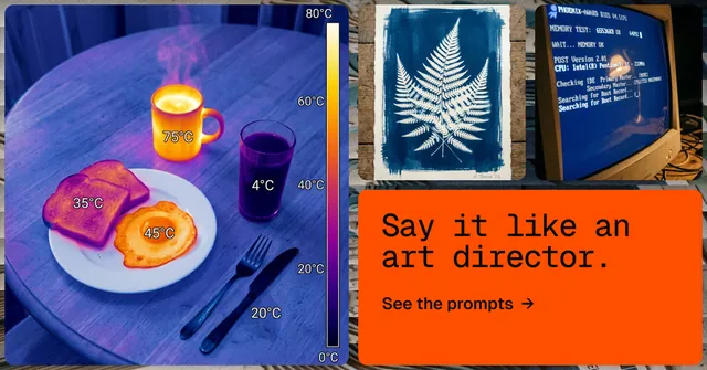 Social ad for HelloPrompts: "Say it like an art director." Agentic glass style, collage layout, dark palette in blue, red, grey.