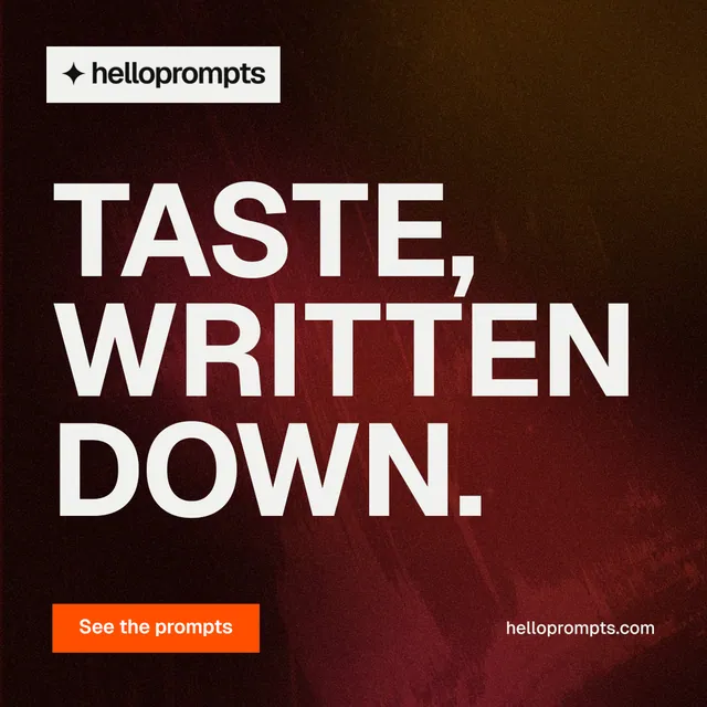 Instagram post for HelloPrompts: "Taste, written down." Swiss style, poster layout, dark palette in red, black.
