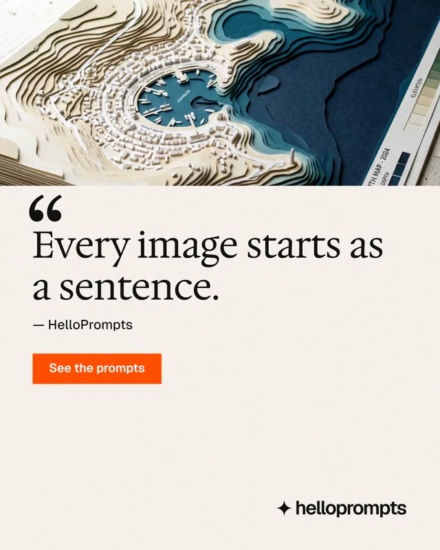 Instagram portrait post for HelloPrompts: "The art of speaking to machines." Swiss style, quote layout, light palette in white, grey.
