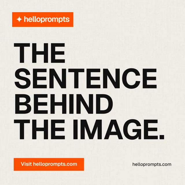 Instagram post for HelloPrompts: "The sentence behind the image." Swiss style, poster layout, light palette in yellow, orange, white.