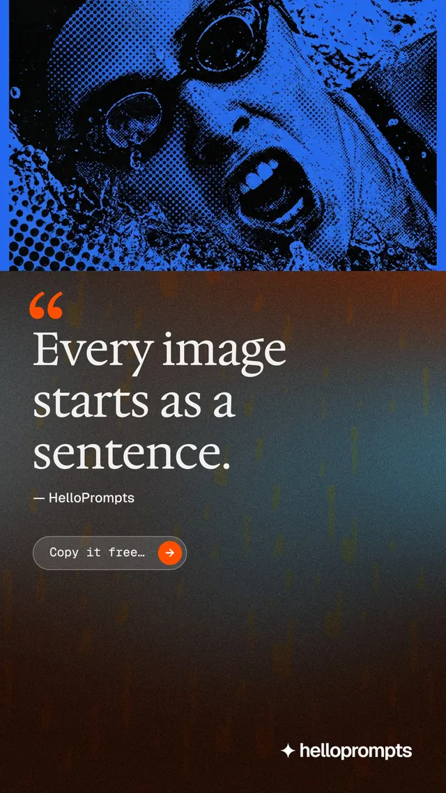 Instagram story for HelloPrompts: "Say it like an art director." Agentic glass style, quote layout, dark palette in blue, black, grey.