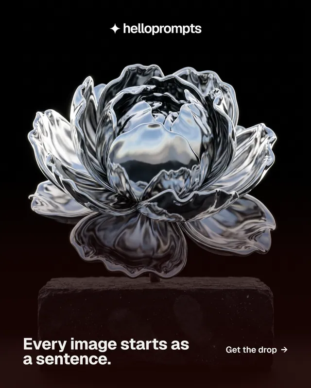 Instagram portrait post for HelloPrompts: "Every image starts as a sentence." Swiss style, image led layout, dark palette in black, grey.