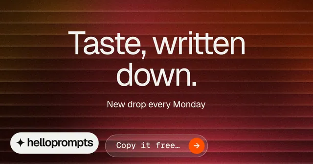 Social ad for HelloPrompts: "Taste, written down." Agentic glass style, centred layout, dark palette in red, grey.