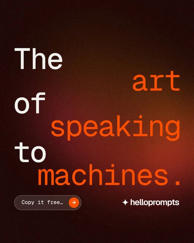 Instagram portrait post for HelloPrompts: "The art of speaking to machines." Agentic glass style, stacked layout, dark palette in black, red.