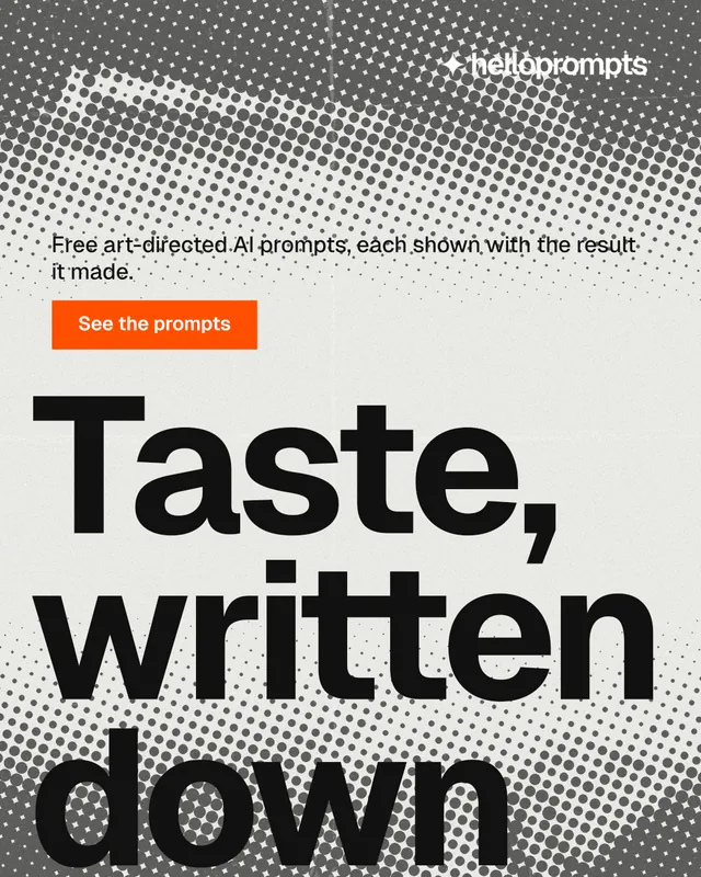 Instagram portrait post for HelloPrompts: "See the prompt. Steal the taste." Swiss style, oversized layout, light palette in grey, white, black.