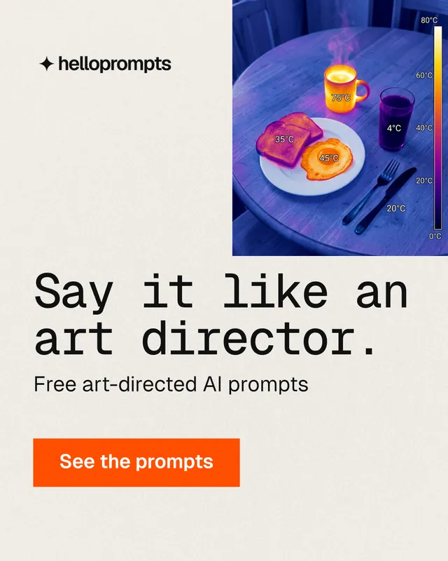 Instagram portrait post for HelloPrompts: "Say it like an art director." Swiss style, skeleton layout, light palette in yellow, purple, orange.