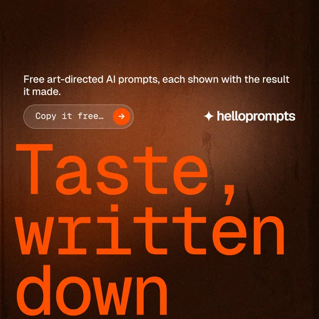 Instagram post for HelloPrompts: "The art of speaking to machines." Agentic glass style, oversized layout, dark palette in black, orange.