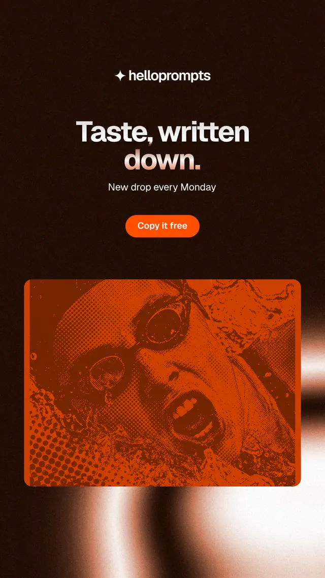 Instagram story for HelloPrompts: "Taste, written down." Y2K style, centred layout, dark palette in orange, black.