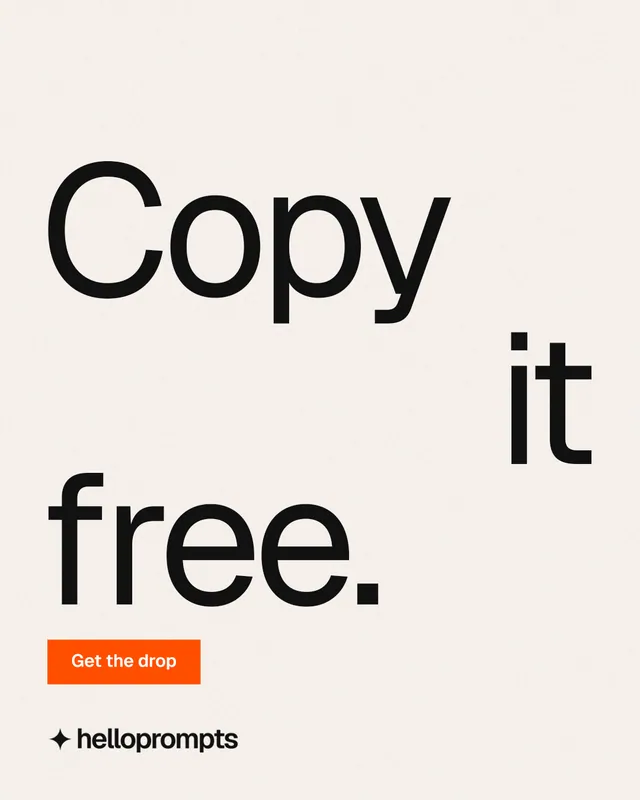 Instagram portrait post for HelloPrompts: "Copy it free." Swiss style, stacked layout, light palette in white, grey.
