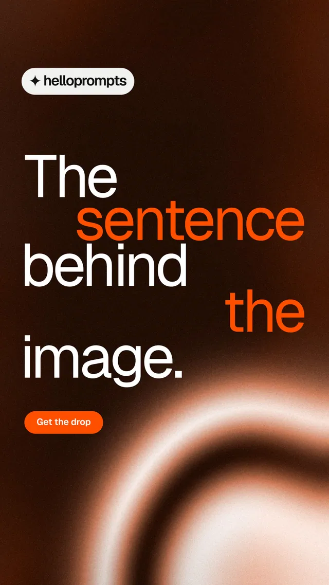 Instagram story for HelloPrompts: "The sentence behind the image." Y2K style, stacked layout, dark palette in black, orange.