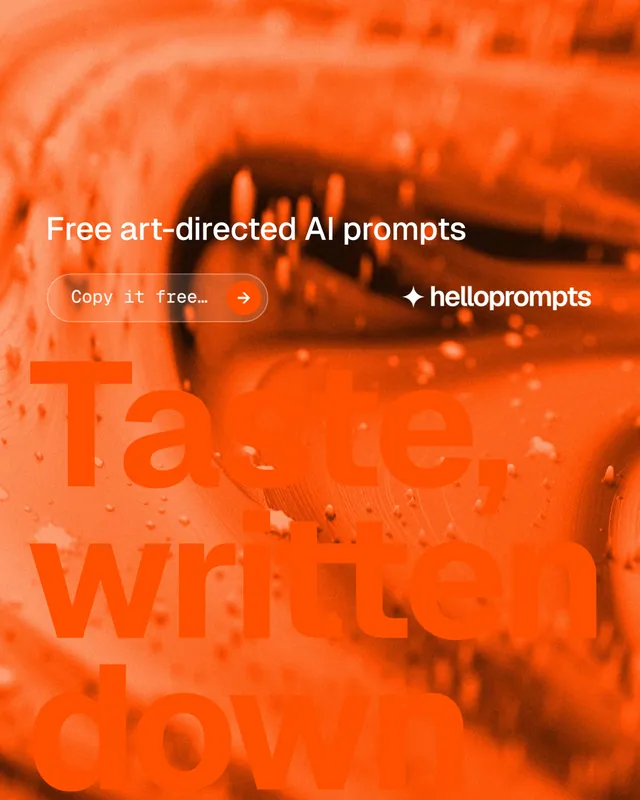 Instagram portrait post for HelloPrompts: "Every image starts as a sentence." Agentic glass style, oversized layout, light palette in orange.