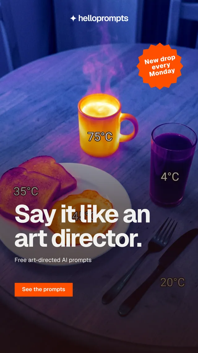 Instagram story for HelloPrompts: "Say it like an art director." Swiss style, sticker layout, dark palette in purple, grey, blue.