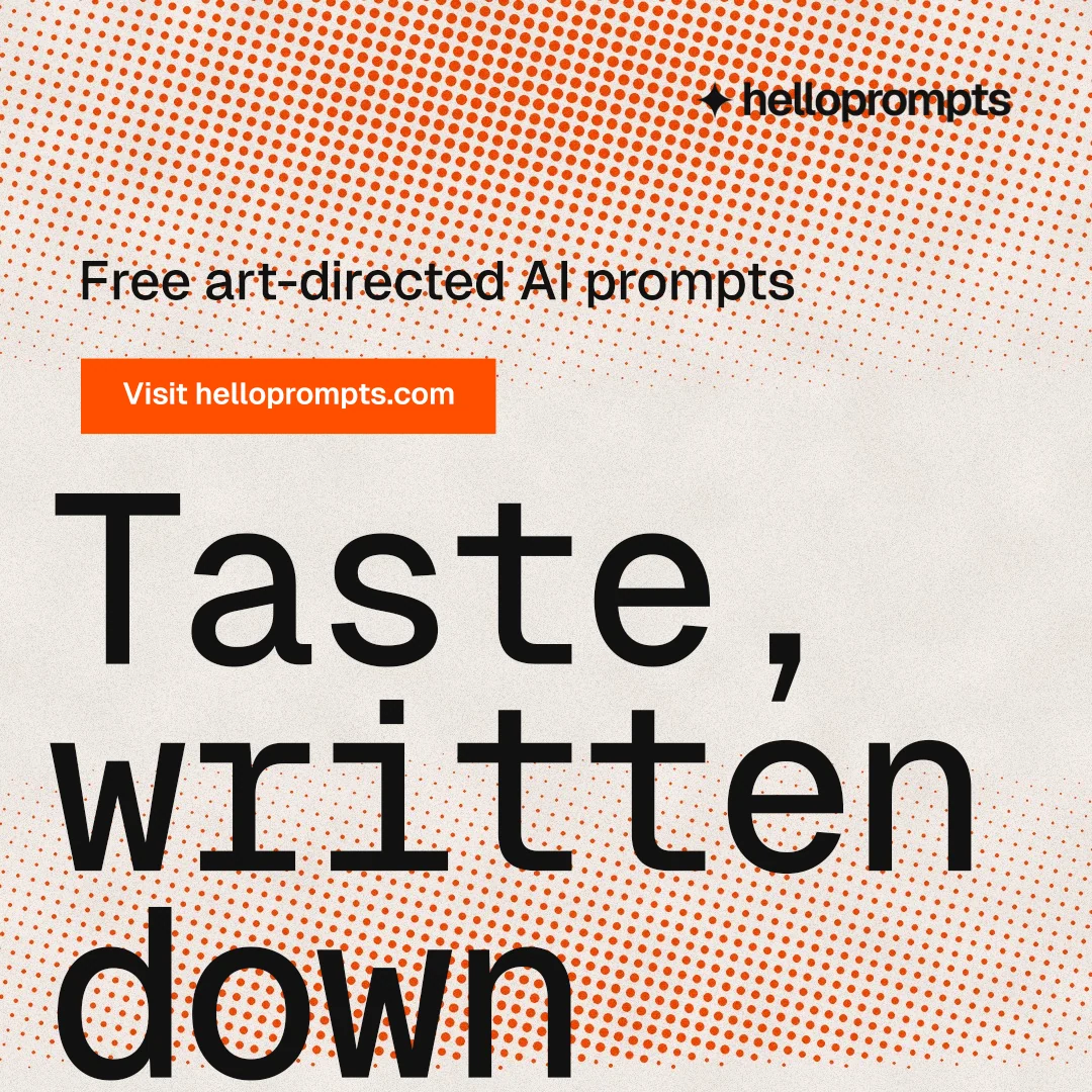 Instagram post for HelloPrompts: "Say it like an art director." Swiss style, oversized layout, light palette in orange.