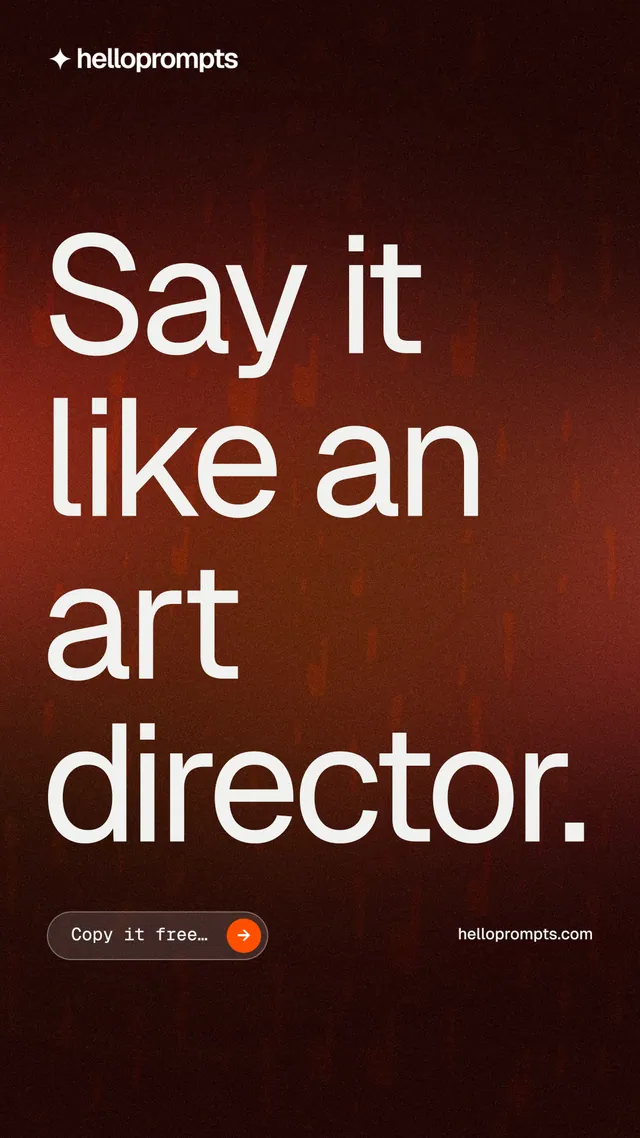 Instagram story for HelloPrompts: "Say it like an art director." Agentic glass style, poster layout, dark palette in black, red, grey.