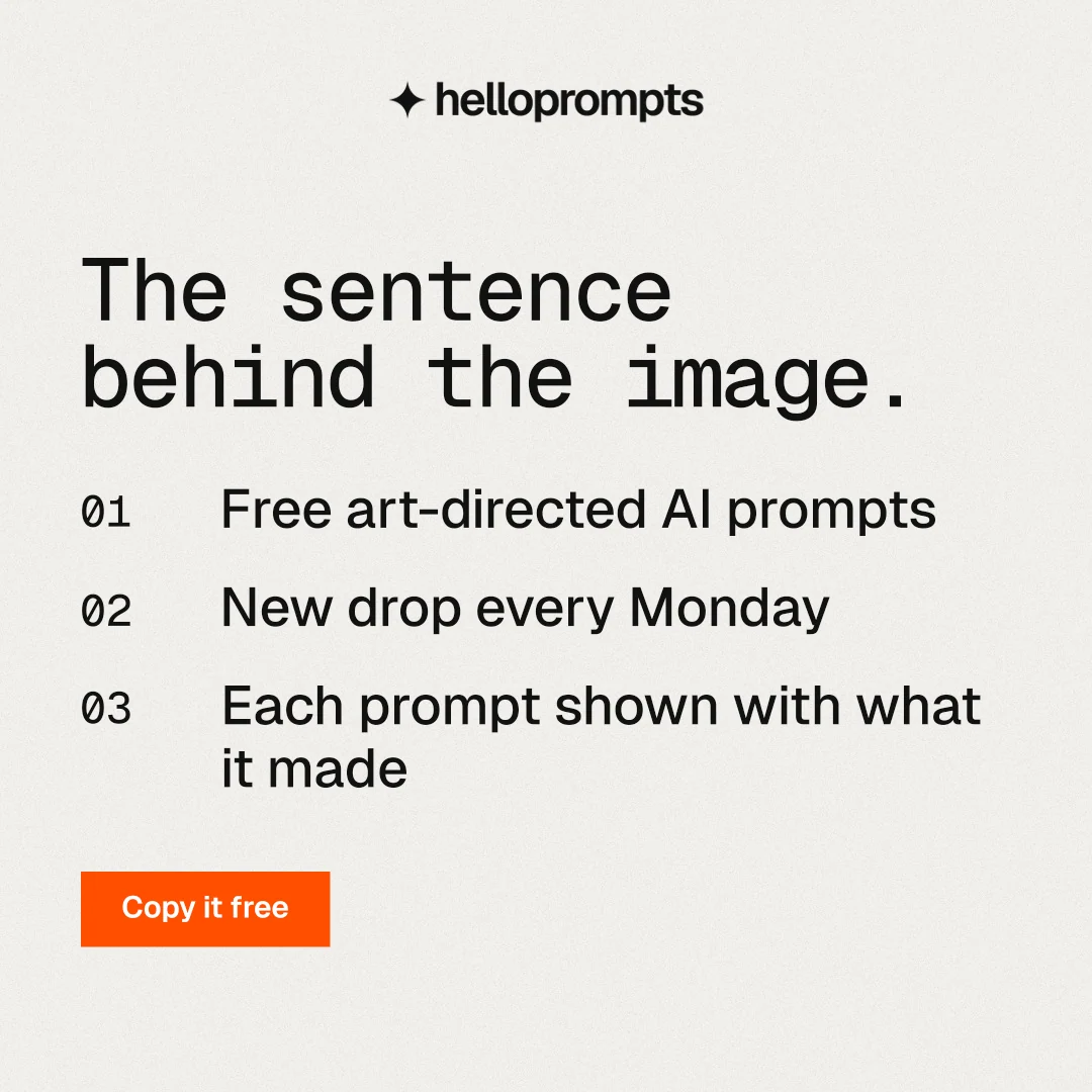 Instagram post for HelloPrompts: "The sentence behind the image." Swiss style, numbered layout, light palette in white, grey.