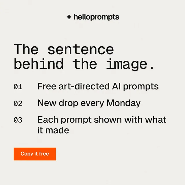 Instagram post for HelloPrompts: "The sentence behind the image." Swiss style, numbered layout, light palette in white, grey.