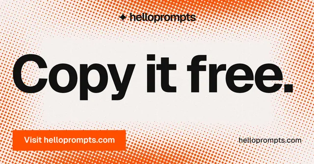 Social ad for HelloPrompts: "Copy it free." Split block style, poster layout, light palette in orange, brown, white.