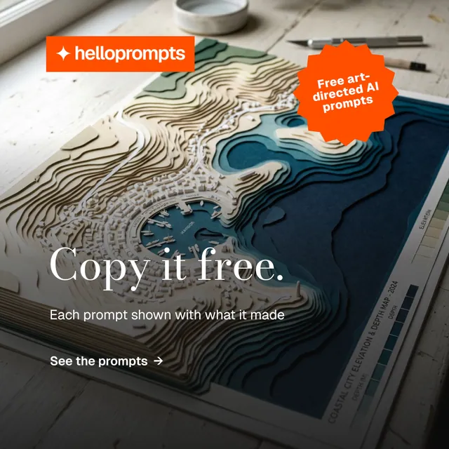 Instagram post for HelloPrompts: "Copy it free." Minimal luxury style, sticker layout, dark palette in black, grey, orange.