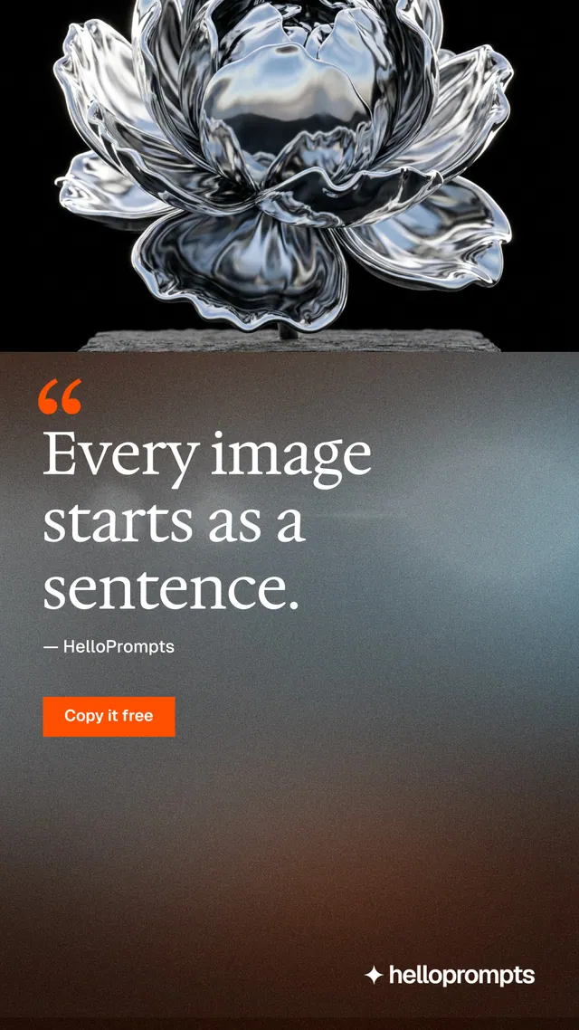 Instagram story for HelloPrompts: "Every image starts as a sentence." Swiss style, quote layout, dark palette in grey, black.