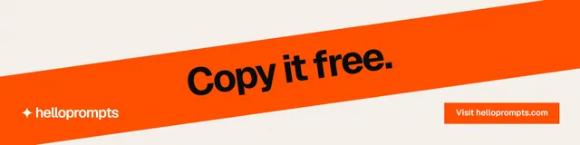 LinkedIn banner for HelloPrompts: "Copy it free." Swiss style, diagonal layout, light palette in white, orange.