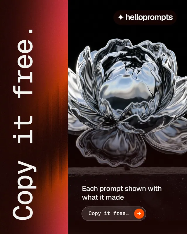 Instagram portrait post for HelloPrompts: "Copy it free." Agentic glass style, vertical layout, dark palette in black, red, grey.