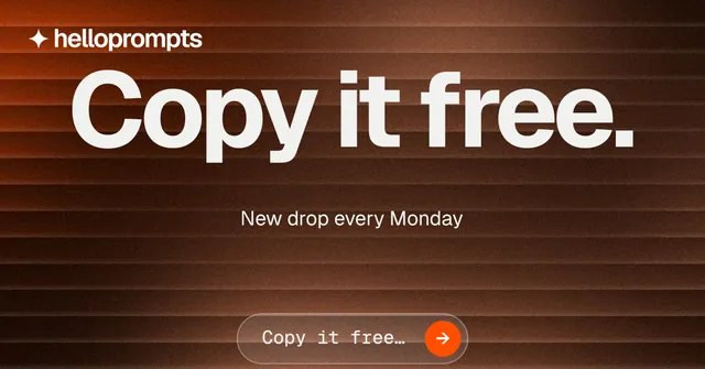 Social ad for HelloPrompts: "Copy it free." Agentic glass style, centred layout, dark palette in orange.