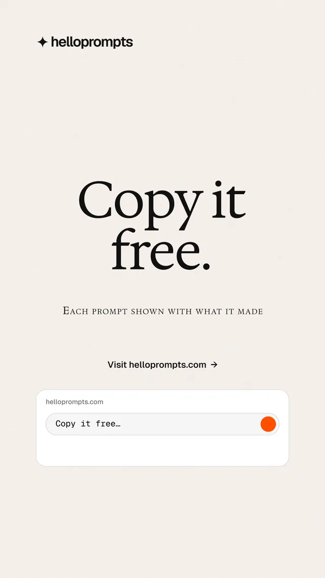 Instagram story for HelloPrompts: "Copy it free." Editorial style, smallcaps layout, light palette in white.
