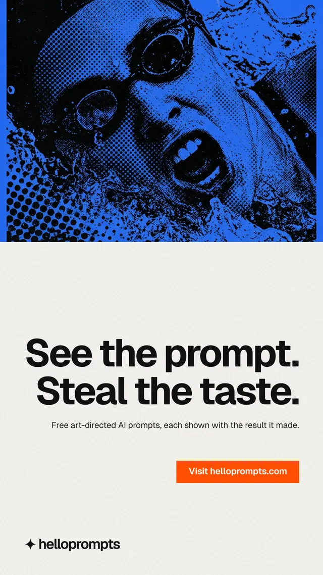 Instagram story for HelloPrompts: "See the prompt. Steal the taste." Swiss style, right layout, light palette in white, blue.