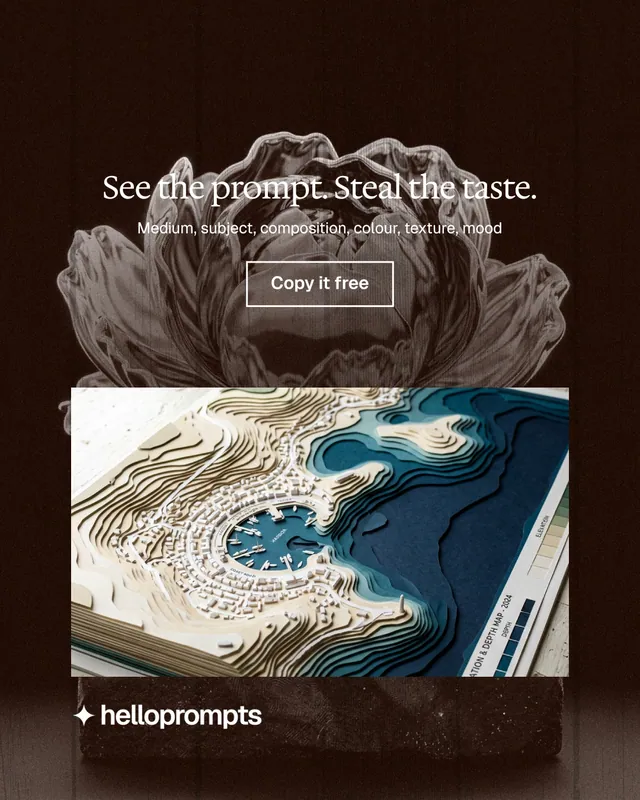 Instagram portrait post for HelloPrompts: "See the prompt. Steal the taste." Editorial style, centred layout, dark palette in black, grey.