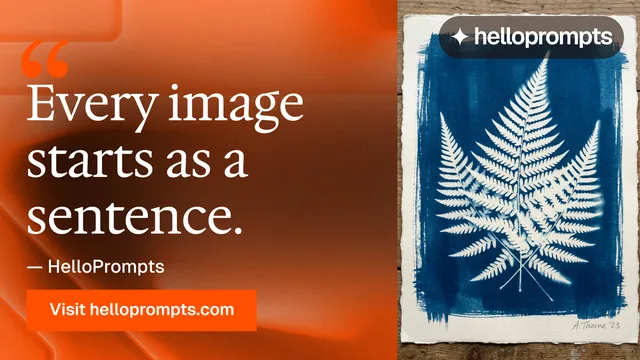 Landscape graphic for HelloPrompts: "The art of speaking to machines." Swiss style, quote layout, dark palette in orange, black, brown.