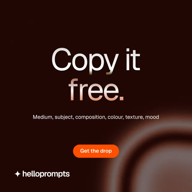 Instagram post for HelloPrompts: "Copy it free." Y2K style, centred layout, dark palette in black, red.