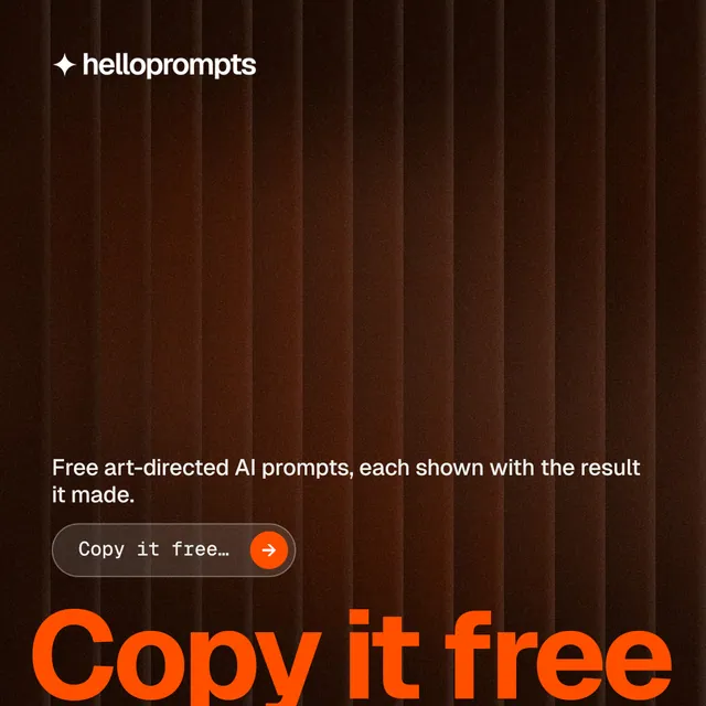 Instagram post for HelloPrompts: "Every image starts as a sentence." Agentic glass style, oversized layout, dark palette in black, orange.