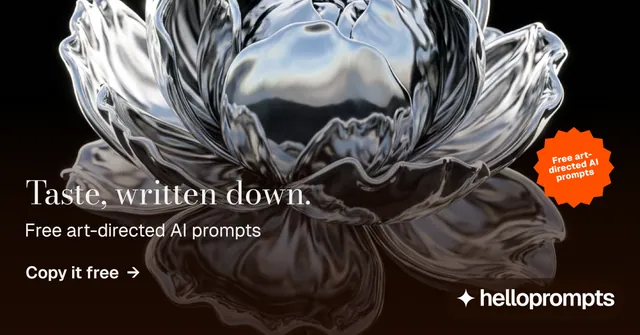 Social ad for HelloPrompts: "Taste, written down." Minimal luxury style, sticker layout, dark palette in black, grey, orange.