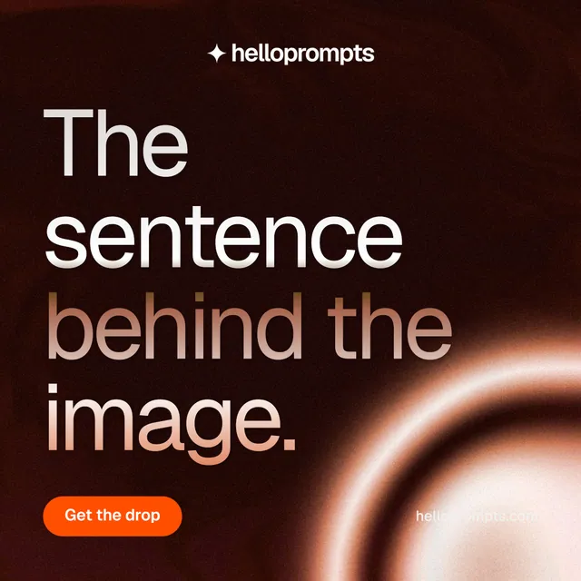 Instagram post for HelloPrompts: "The sentence behind the image." Y2K style, poster layout, dark palette in black, red, orange.