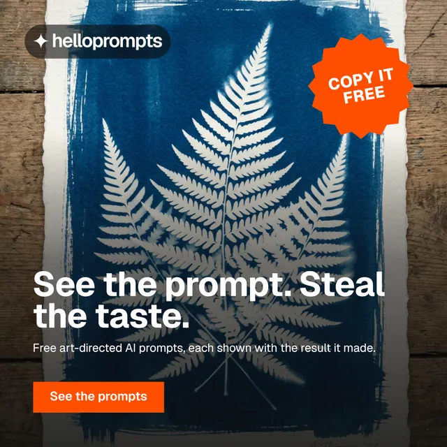 Instagram post for HelloPrompts: "See the prompt. Steal the taste." Swiss style, sticker layout, dark palette in blue, black, grey.