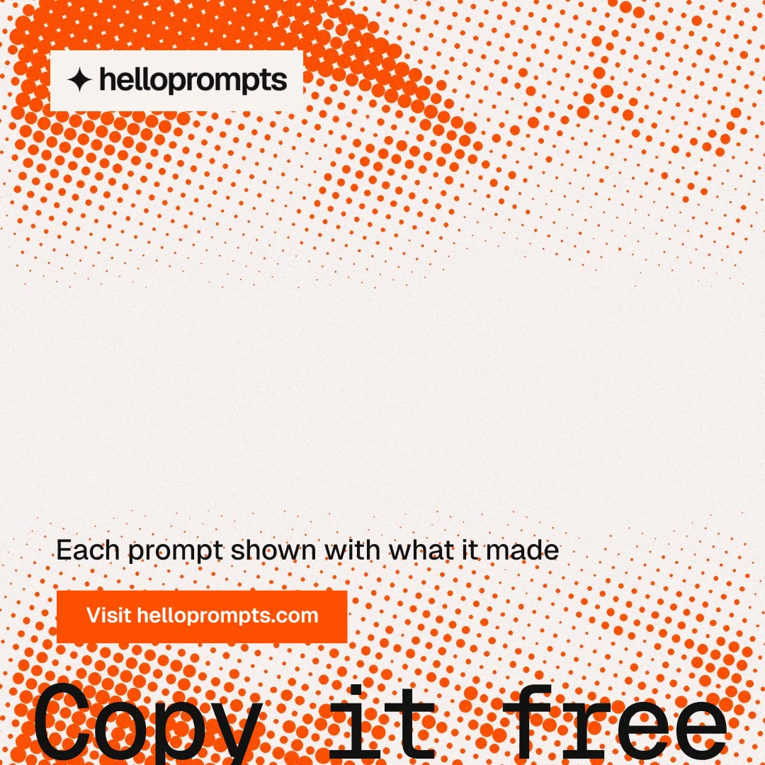 Instagram post for HelloPrompts: "Every image starts as a sentence." Swiss style, oversized layout, light palette in white, orange.