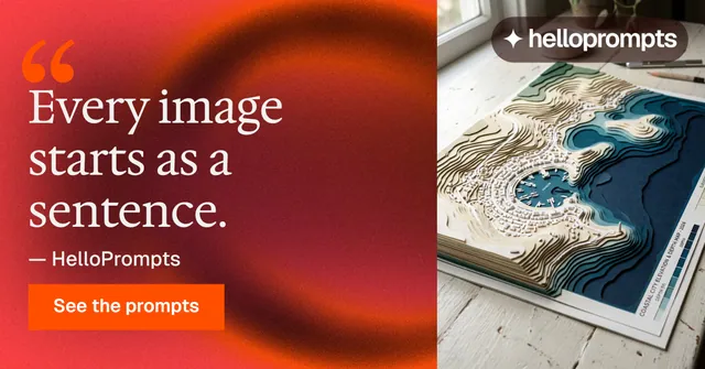 Social ad for HelloPrompts: "Say it like an art director." Swiss style, quote layout, dark palette in grey, red.