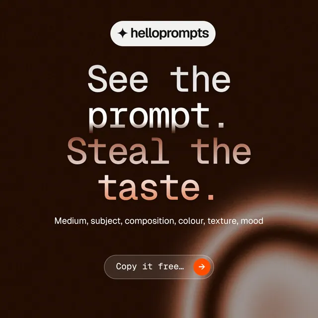 Instagram post for HelloPrompts: "See the prompt. Steal the taste." Agentic glass style, centred layout, dark palette in black, orange.