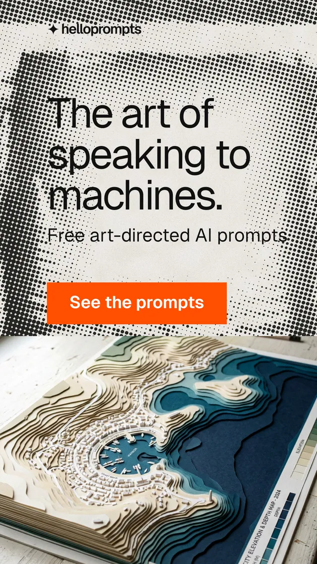 Instagram story for HelloPrompts: "The art of speaking to machines." Swiss style, skeleton layout, light palette in grey, white.