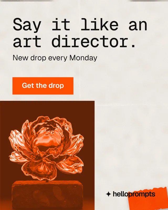 Instagram portrait post for HelloPrompts: "Say it like an art director." Swiss style, skeleton layout, light palette in orange.