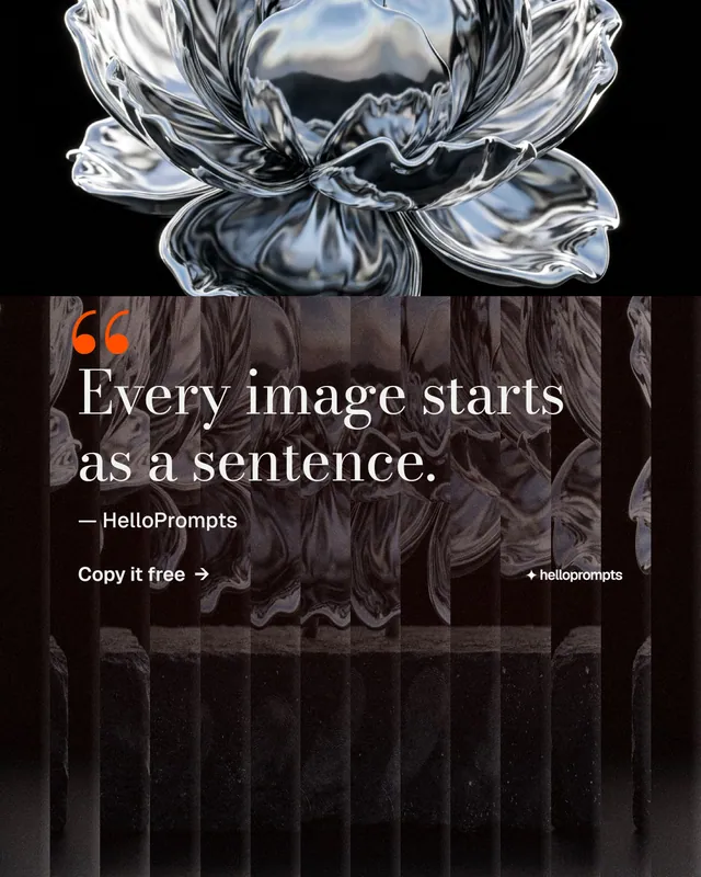Instagram portrait post for HelloPrompts: "Copy it free." Minimal luxury style, quote layout, dark palette in black, grey.