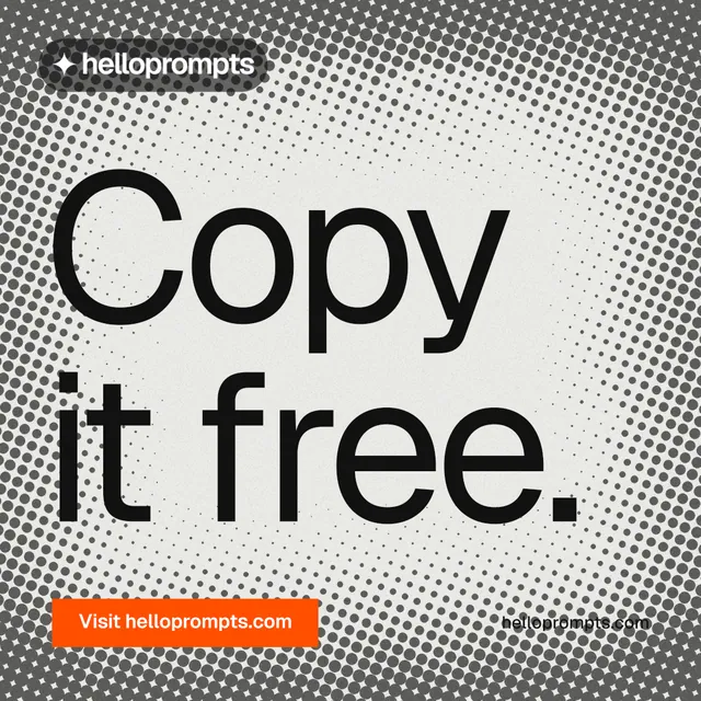 Instagram post for HelloPrompts: "Copy it free." Swiss style, poster layout, light palette in grey, white.