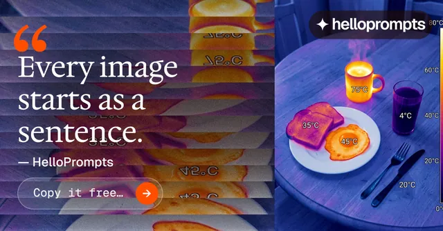 Social ad for HelloPrompts: "Taste, written down." Agentic glass style, quote layout, dark palette in blue, pink, grey.