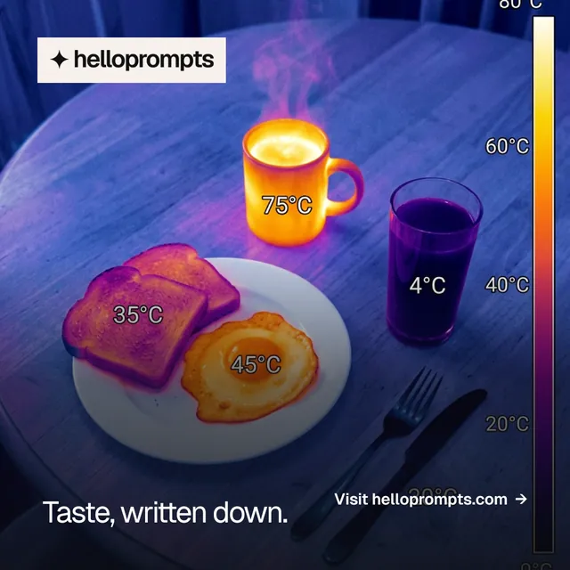 Instagram post for HelloPrompts: "Taste, written down." Swiss style, image led layout, dark palette in blue, grey, purple.