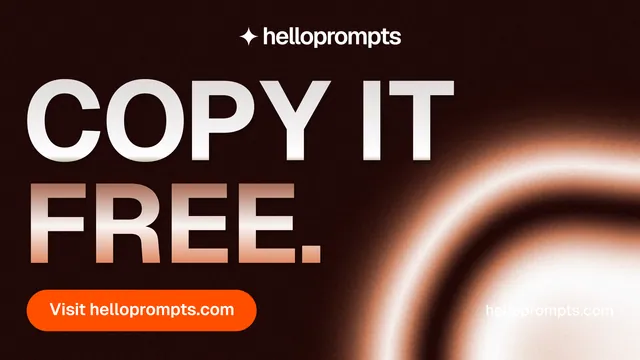 Landscape graphic for HelloPrompts: "Copy it free." Y2K style, poster layout, dark palette in black, orange.